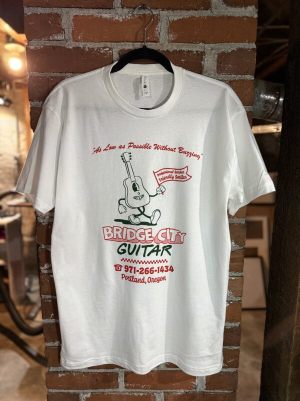 Bridge City Guitar Pizza Shirt Brick